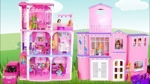 'BARBIE DOLL PINK TOWN HOUSE Unboxing & Assembly Puppe Haus Barbie Maison de poupée rumah boneka'