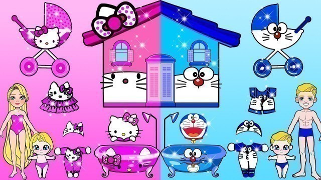 'Paper Dolls Dress Up - Costumes Hello Kitty & Doraemon Pink Vs Blue Paper Crafts - Rapunzel New Home'