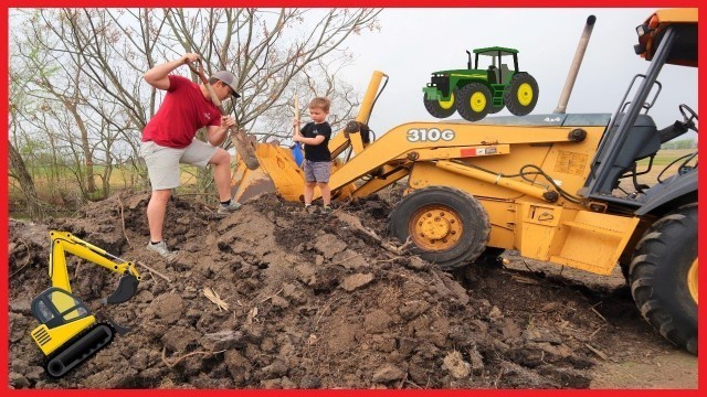 'Backhoe for kids | Digging for toys and learning colors on the farm'
