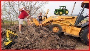 'Backhoe for kids | Digging for toys and learning colors on the farm'