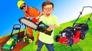 'Lawn  Mowers Yard work Tools for Kids Video | blippi toddler | min min playtime'
