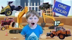 'Construction Vehicles for Kids | Excavator, backhoe, tractors, skid steers | ONE HOUR video'