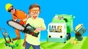 'Garbage & Fire Trucks, Lawn Mower for Kids Video | Bluey Lorry | BLiPPi toy | min min playtime'