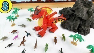 'Mighty Dragon destroys volcano | Skyheart\'s dinosaur toys for kids blue jurassic world fight mattel'