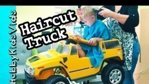 'HobbyKids Haircuts in Ride On Cars! Hummer + Train, Lego Toys iPad HobbyKidsVids'