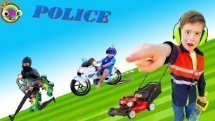 'Lawn Mower Video for Kids | Blippi Toy Garbage Truck Police | min min playtime'