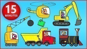 'Construction Trucks for Kids | Excavator, Backhoe, Helicopter Cartoon Compilation for Kids'