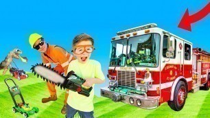 'Fire & Garbage Trucks for Kids Video | Toy Lawn Mower with BLiPPi Toys | min min playtime'