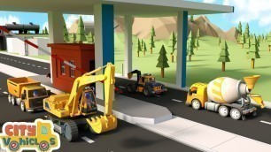 'Highway Toll Booth Construction — Dump trucks, excavators, cement mixer and drill trucks — for Kids.'
