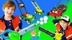 'Lawn Mower Video for Kids | Leaf Blower BLiPPi Toys | min min playtime'