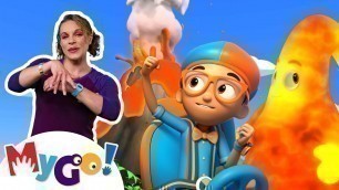 'Volcano Eruption! | Blippi Wonderse | MyGo! Sign Language for Kids | Educational Cartoons for Kids'