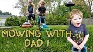 'KIDS AND LAWNMOWERS | Two-Year-Old Helps Mow the Lawn | String Trimmer'