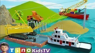 'Dump Trucks  and Crawler Crane Truck for Kids | Sea Port Harbor Construction'