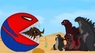 Godzilla vs Shin Godzilla: PacMan Spiderman Red Monster Funny | Godzilla Movie Cartoon