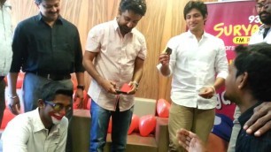'Actor Jiiva Dancing At Suryan FM 93.5 Studios During Endrendrum Punnagai Single Track Launch'