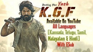 'K.G.F - Chapter 1(2019) Hindi Dubbed HD Full Movie Available On YouTube'