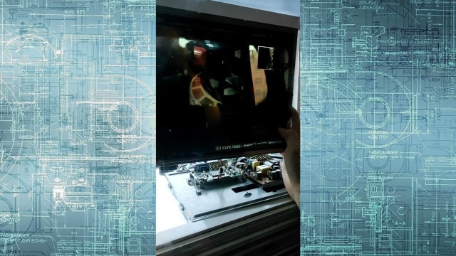 'Interstellar movie on a semitransparent LCD TFT screen. The future display'